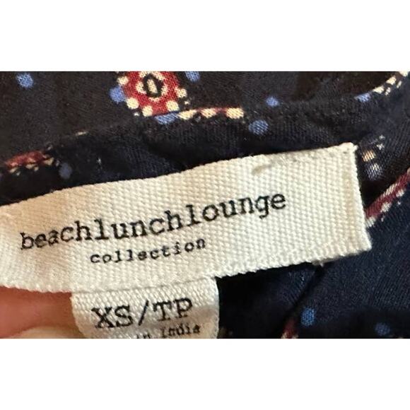 BLL beachlunchlounge XS Blue Print Bell Sleeve Peasant Blouse Viscose - Picture 3 of 7